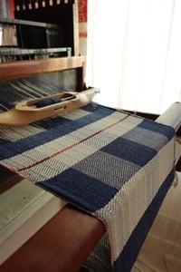 Image 5 of Lambswool Check Scarf Blue & White