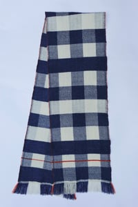 Image 4 of Lambswool Check Scarf Blue & White