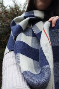 Image 3 of Lambswool Check Scarf Blue & White