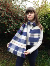 Image 1 of Lambswool Check Scarf Blue & White