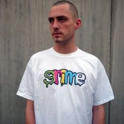 Image of Colour Grime Logo on White T Shirt - Men and Women's