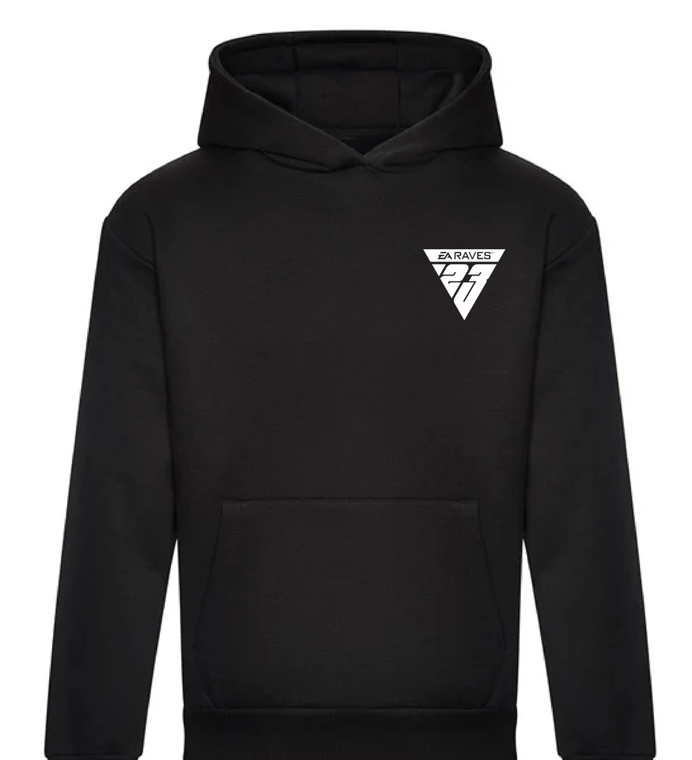 Image of BLACK EA RAVES BACK TEXT HOODIE