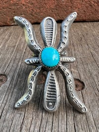 Image 1 of WL&A Handmade Heavy Ingot + Cast Blue Royston Spider Ring - Size 7