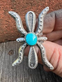 Image 3 of WL&A Handmade Heavy Ingot + Cast Blue Royston Spider Ring - Size 7