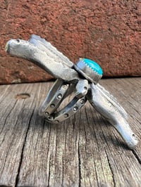 Image 4 of WL&A Handmade Heavy Ingot + Cast Blue Royston Spider Ring - Size 7