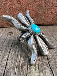 Image 2 of WL&A Handmade Heavy Ingot + Cast Blue Royston Spider Ring - Size 7