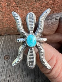 Image 3 of WL&A Handmade Heavy Ingot + Cast Blue Royston Spider Ring - Size 8