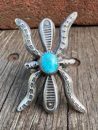 Image 1 of WL&A Handmade Heavy Ingot + Cast Blue Royston Spider Ring - Size 8