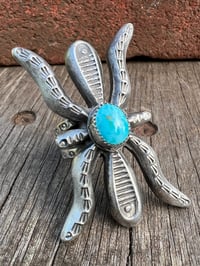 Image 2 of WL&A Handmade Heavy Ingot + Cast Blue Royston Spider Ring - Size 8