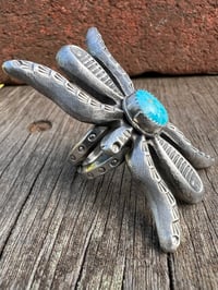 Image 4 of WL&A Handmade Heavy Ingot + Cast Blue Royston Spider Ring - Size 8