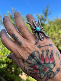 Image 5 of WL&A Handmade Heavy Ingot + Cast Blue Royston Spider Ring - Size 8