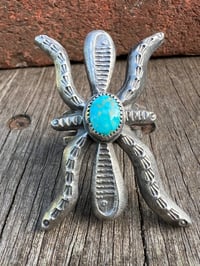 Image 1 of WL&A Handmade Heavy Ingot + Cast Blue Royston Spider Ring - Size 9