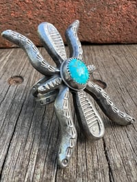 Image 2 of WL&A Handmade Heavy Ingot + Cast Blue Royston Spider Ring - Size 9