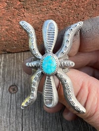 Image 3 of WL&A Handmade Heavy Ingot + Cast Blue Royston Spider Ring - Size 9