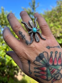 Image 5 of WL&A Handmade Heavy Ingot + Cast Blue Royston Spider Ring - Size 9