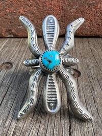 Image 1 of WL&A Handmade Heavy Ingot + Cast Blue Royston Spider Ring - Size 10