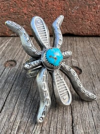 Image 2 of WL&A Handmade Heavy Ingot + Cast Blue Royston Spider Ring - Size 10