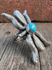 Image 3 of WL&A Handmade Heavy Ingot + Cast Blue Royston Spider Ring - Size 10