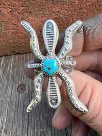 Image 4 of WL&A Handmade Heavy Ingot + Cast Blue Royston Spider Ring - Size 10