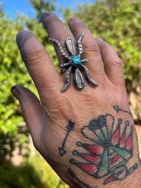 Image 5 of WL&A Handmade Heavy Ingot + Cast Blue Royston Spider Ring - Size 10