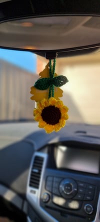 Image 2 of Handmade Crochet Sunflower Car Charm