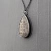 Sterling Silver and Coral Fossil Teardrop Necklace