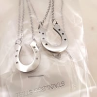 Image 2 of Laser Engravable Horse Shoe Pendant Necklace - Steel Silver