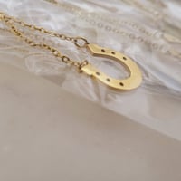 Image 2 of Laser Engravable Horse Shoe Pendant Necklace - Gold Color