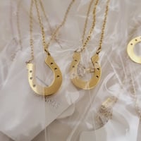 Image 3 of Laser Engravable Horse Shoe Pendant Necklace - Gold Color