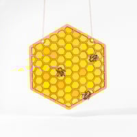 Image 1 of Handcrafted Resin and Wood Honeycomb Art Panel
