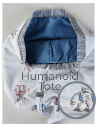 Image 2 of Humanoid Tote - Kids Teen Young Adult White and Blue Fashion Carry Bag