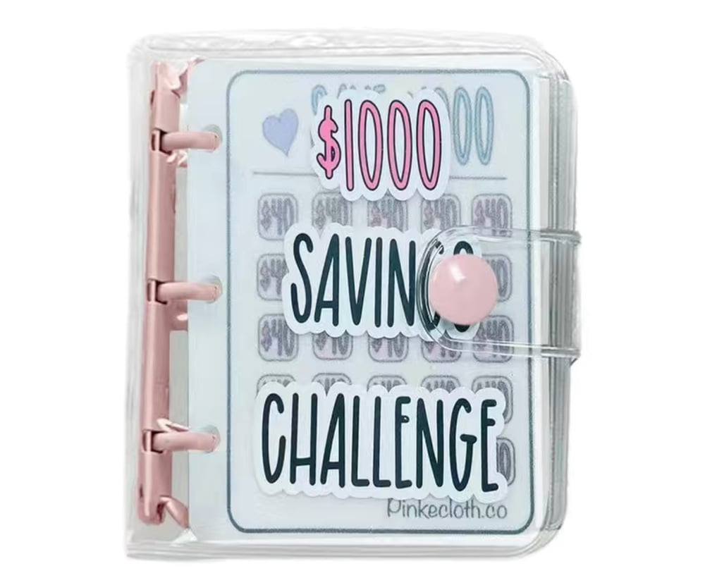 Image of Pink Binder Savings Challenge $1000 Save Money Debt Free