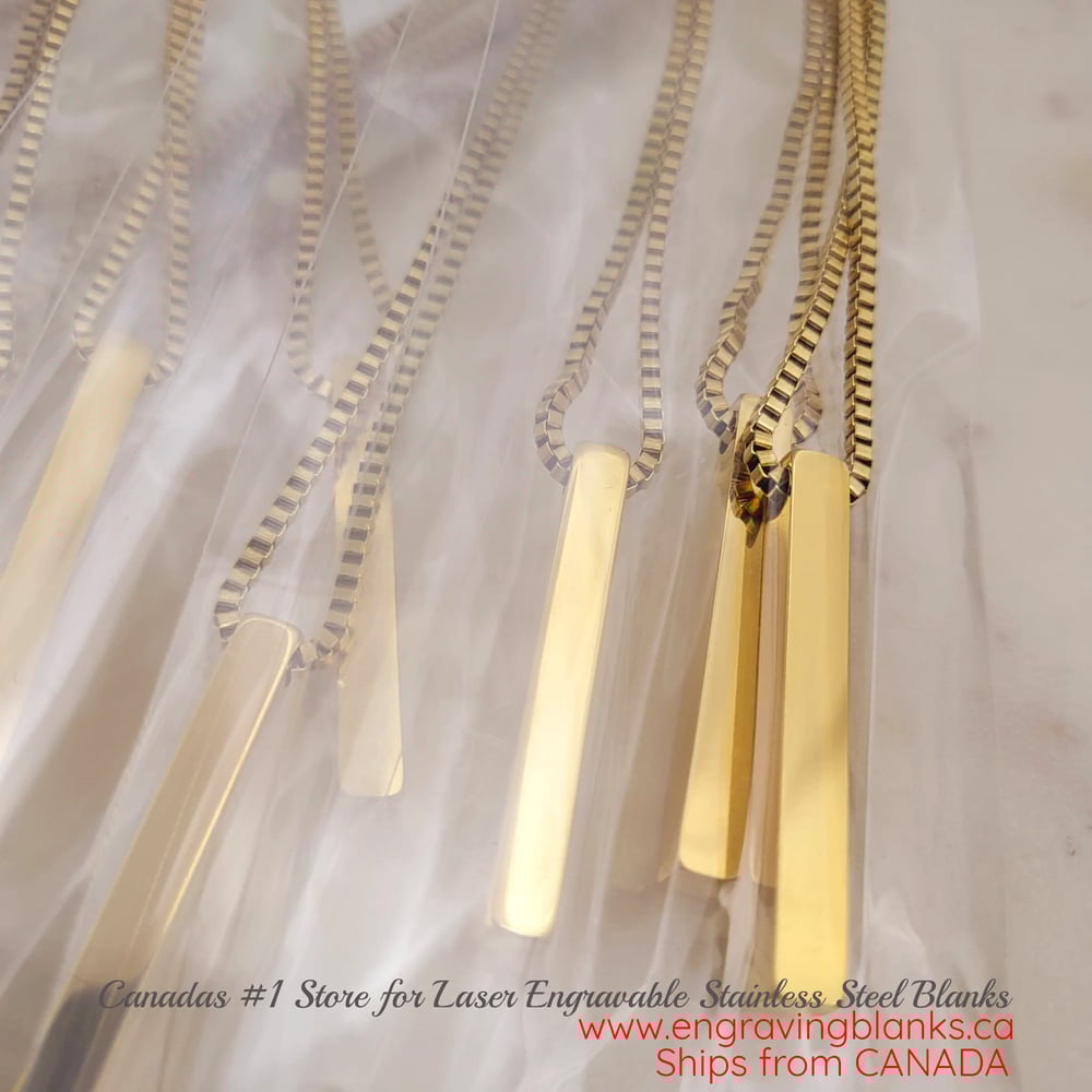 Image of Premium Laser Engraver 3D Bar Pendant Necklace Blanks with BOX CHAIN  - Gold Tone.