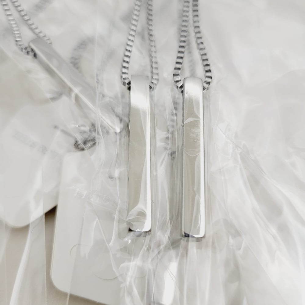 Image of Premium Laser Engraver 3D Bar Pendant Necklace Blanks with BOX CHAIN - SilverTone.