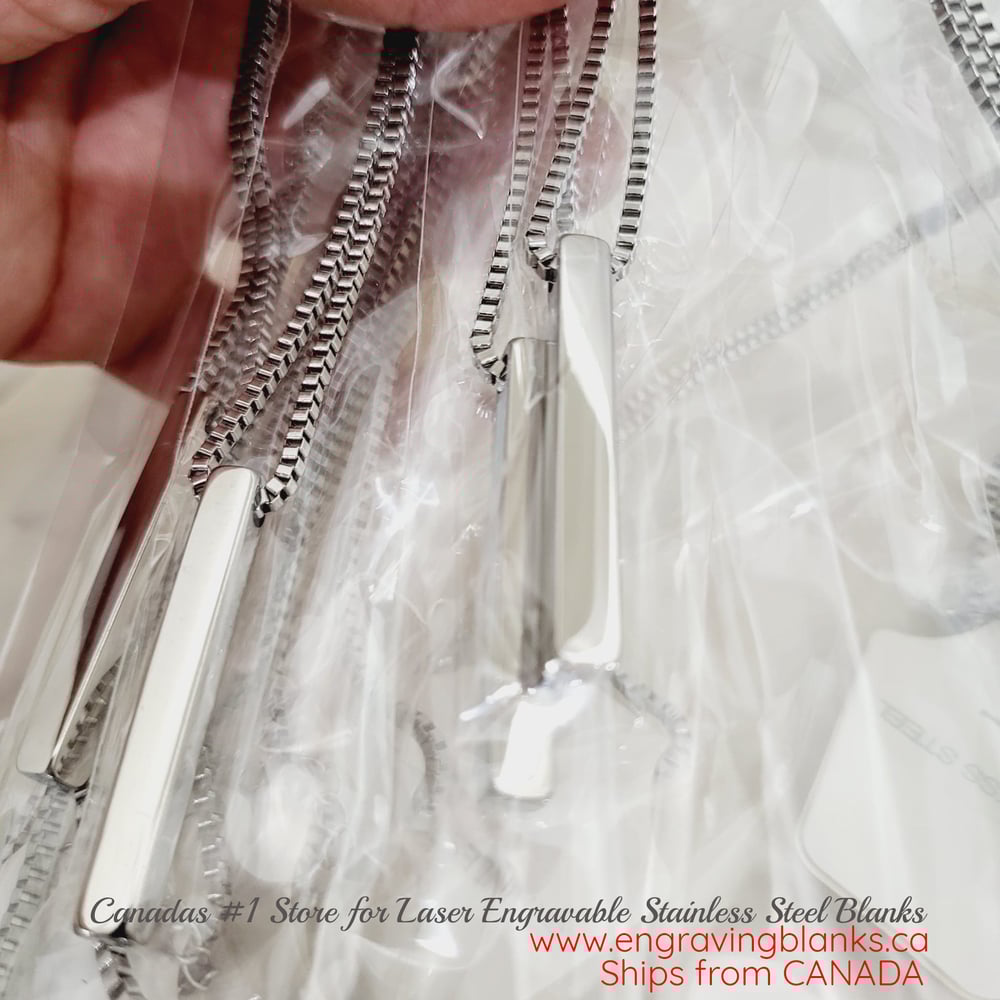 Image of Premium Laser Engraver 3D Bar Pendant Necklace Blanks with BOX CHAIN - SilverTone.