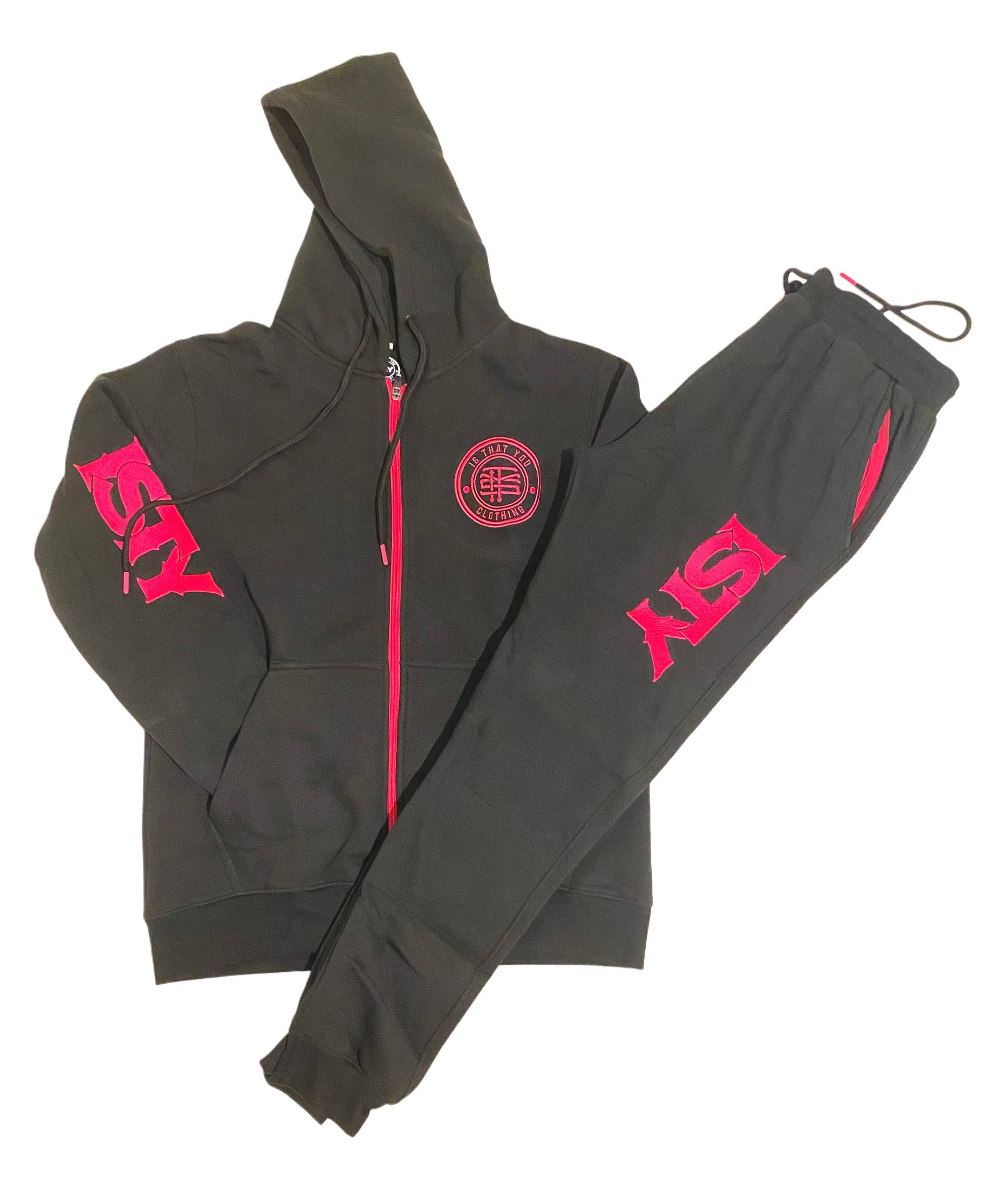 Black Pink Zip up sweatsuit Is That You Clothing LLC