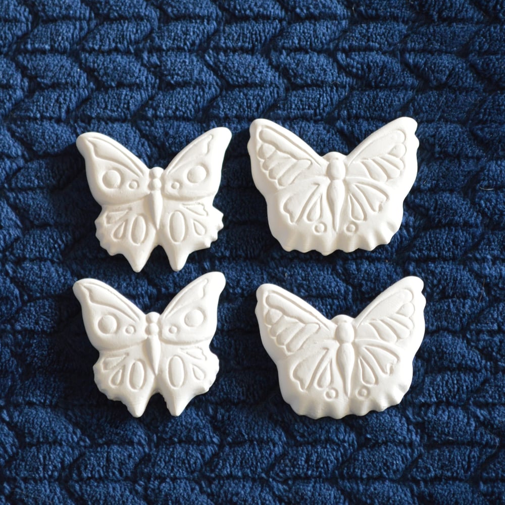 Image of Set of 4 Ceramic Bisque Butterfly Embossed Magnets Ready to Paint