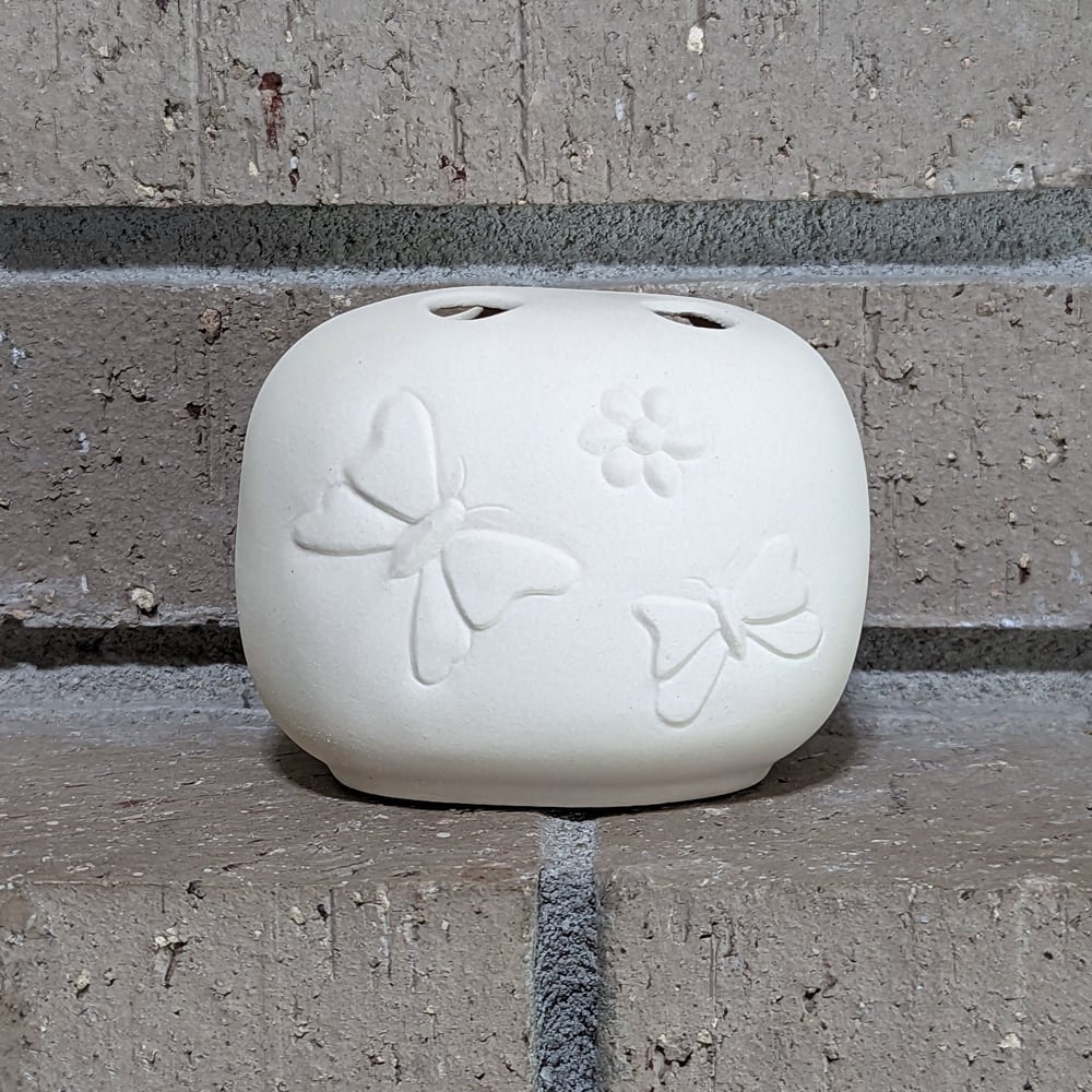 Image of Ceramic Bisque Butterfly & Floral Embossed Holder Ready to Paint