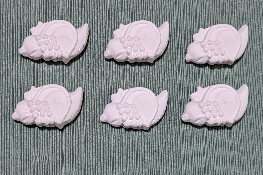 Image of Set of 6 Ceramic Bisque Cornucopia Embossed Magnets Ready to Paint