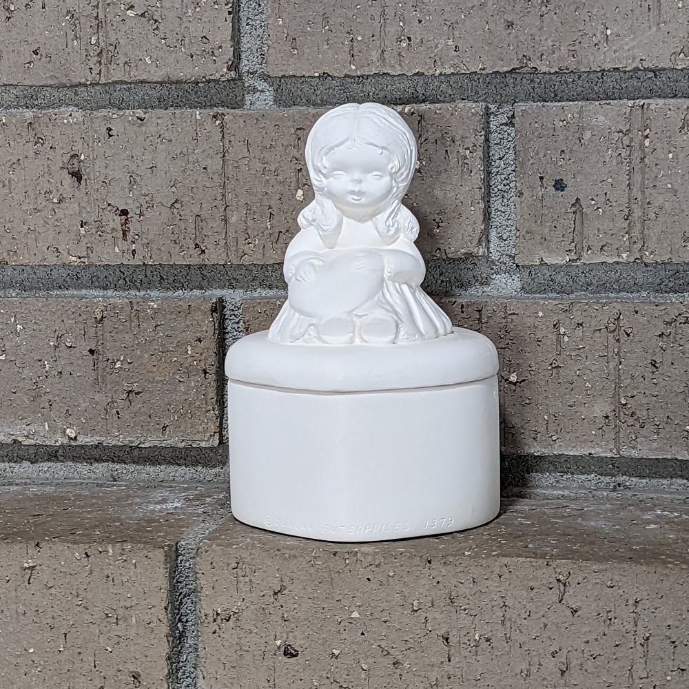 Image of Ceramic Bisque Girl with Heart Box Ready to Paint