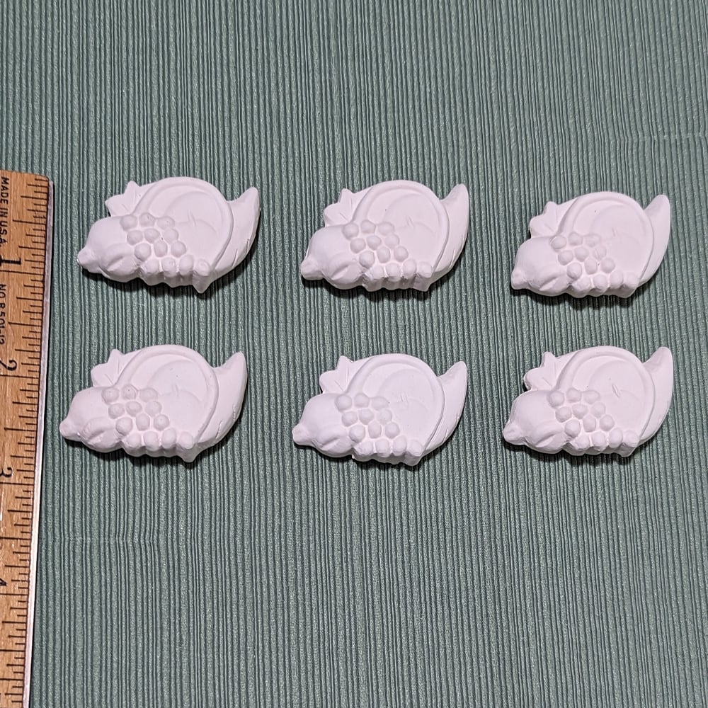 Image of Set of 6 Ceramic Bisque Cornucopia Embossed Magnets Ready to Paint
