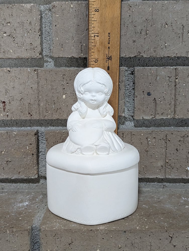 Image of Ceramic Bisque Girl with Heart Box Ready to Paint