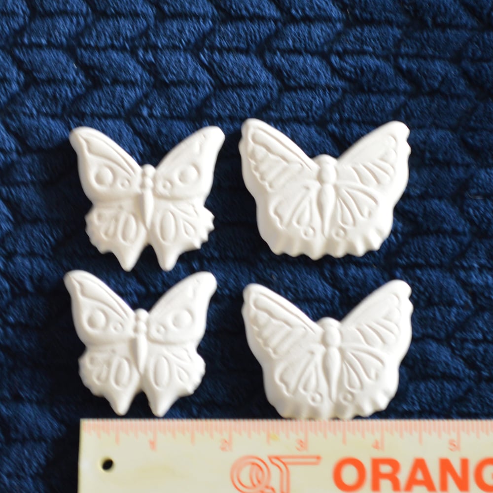 Image of Set of 4 Ceramic Bisque Butterfly Embossed Magnets Ready to Paint