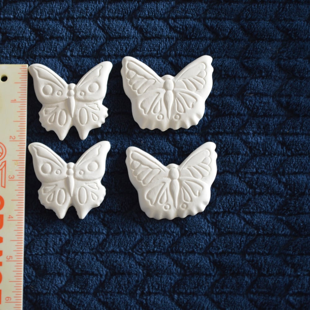 Image of Set of 4 Ceramic Bisque Butterfly Embossed Magnets Ready to Paint