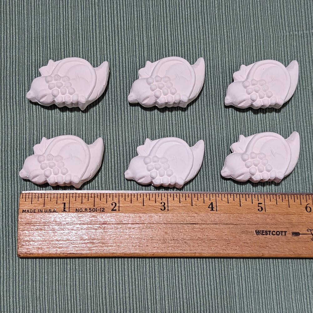 Image of Set of 6 Ceramic Bisque Cornucopia Embossed Magnets Ready to Paint