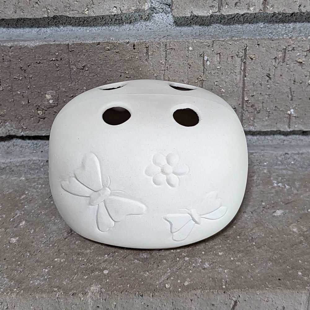 Image of Ceramic Bisque Butterfly & Floral Embossed Holder Ready to Paint