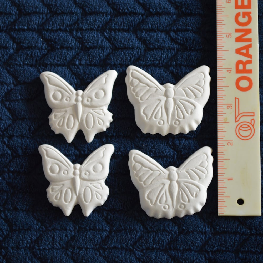 Image of Set of 4 Ceramic Bisque Butterfly Embossed Magnets Ready to Paint