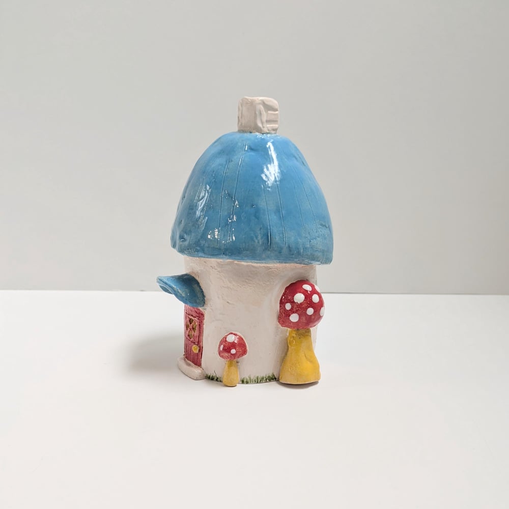 Image of Blue and white with Mushrooms Accent Cottage Luminary or Incense Burner