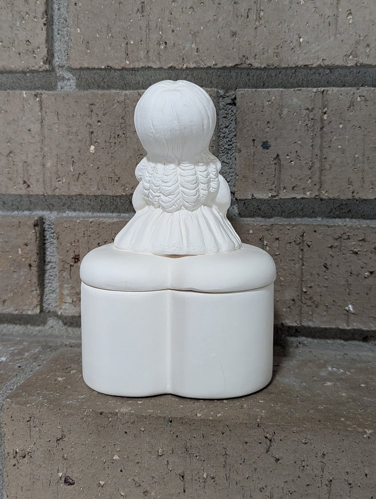 Image of Ceramic Bisque Girl with Heart Box Ready to Paint