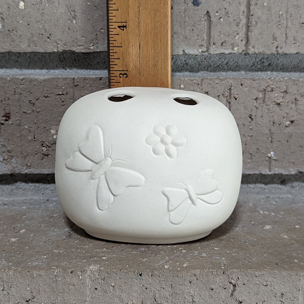 Image of Ceramic Bisque Butterfly & Floral Embossed Holder Ready to Paint